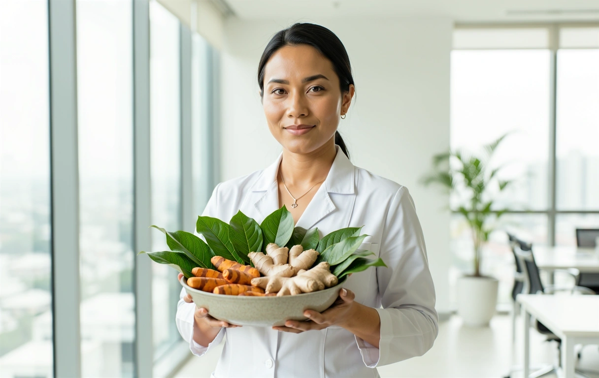 Professional nutritionist with fresh natural ingredients